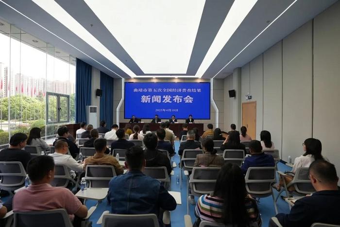 曲靖市第五次全国经济普查结果新闻发布会现场(4月18日摄)