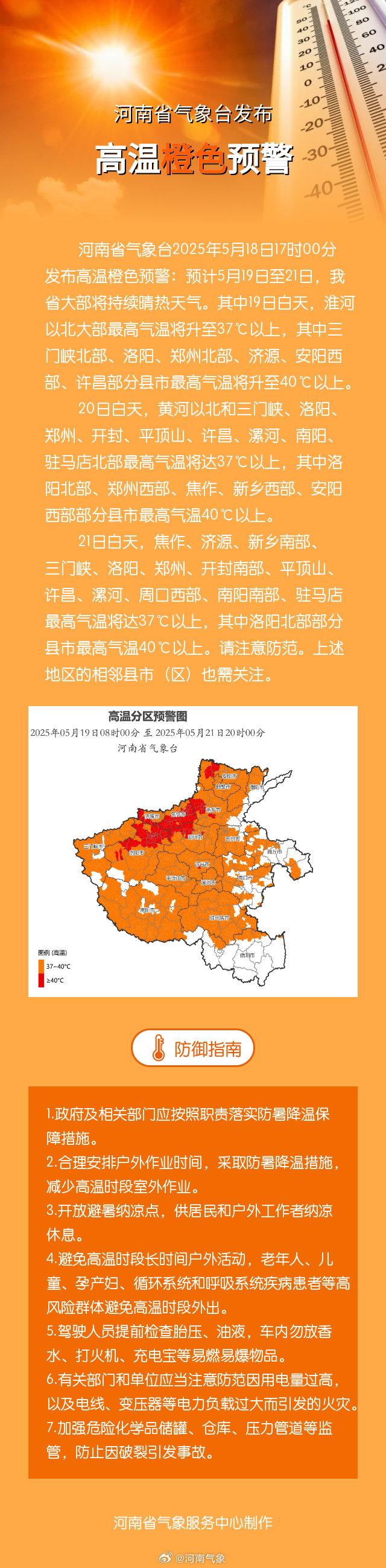 河南省气象台发布高温橙色预警