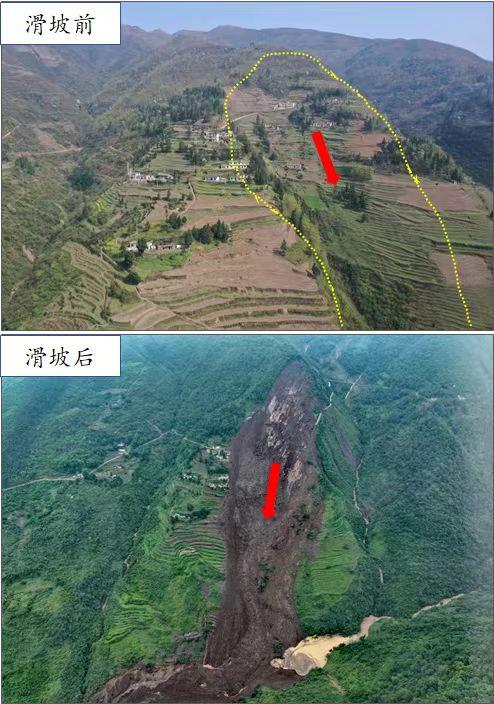 贵州大方县果瓦乡滑坡长超1000米 前后对比图→