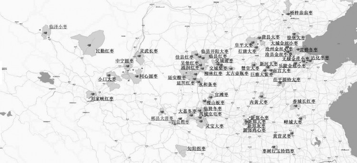 图1 黄河流域主要枣地理标志(截至2021年)分布概图