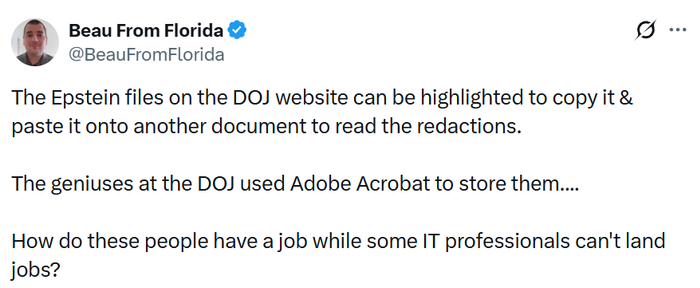 只需复制粘贴！美社交用户惊人发现：爱泼斯坦案文件部分涂黑内容可直接“解密”……