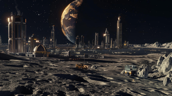 ▲外星球开发行星开采月球基地（图据图虫创意）