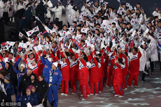 冬奥闭幕式朝韩代表团携手入场