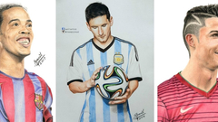 铅笔画神作:梅西C罗领足球群星