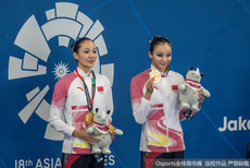 亚运会花样游泳双人赛颁奖 蒋文文蒋婷婷夺金