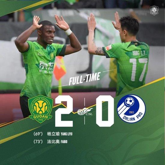 中超-杨立瑜破门法比奥建功 国安2-0大连人