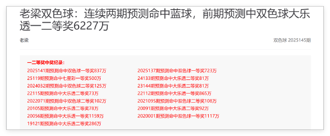 火爆!新浪专家6期命中8个双色球一等揽6942万