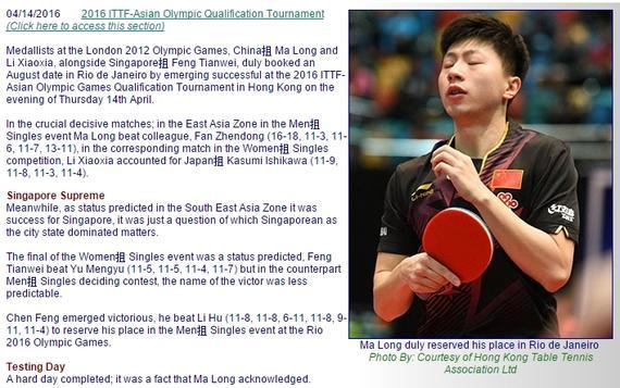 Table Tennis Federation: Malone locked Rio Singles Qualifying in London he was a green leaf