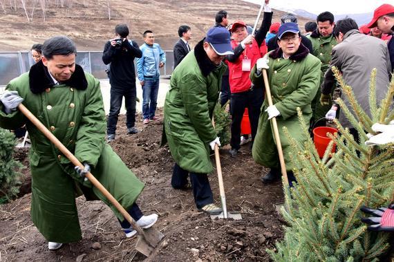 刘淇、赵克志、陈述贤在植树中。摄影/章轲