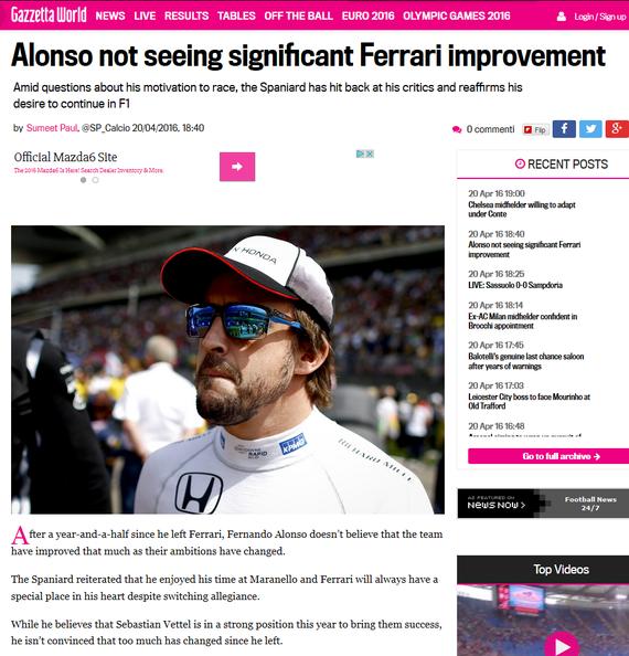 Alonso: I don't really see that Ferrari has a significant increase in my morale.