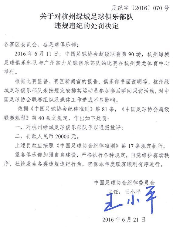 足协罚单