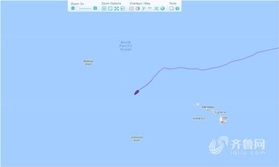 郭川失踪位置图曝光，位于美国夏威夷西约900km海域。