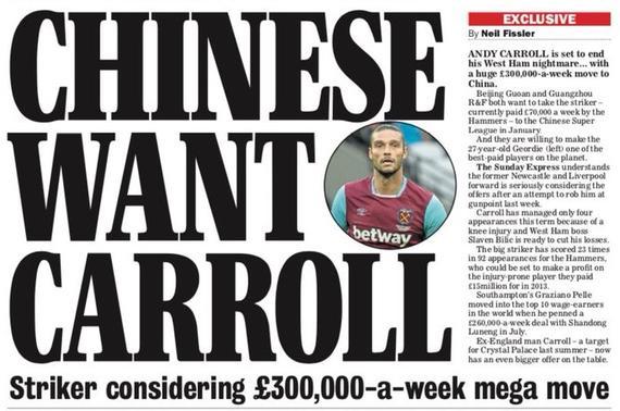 《快报周日版》大篇幅报道中国球队希望引进卡罗尔