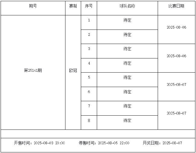 8月1日-7日足彩赛程:停售3期 日乙德乙入选