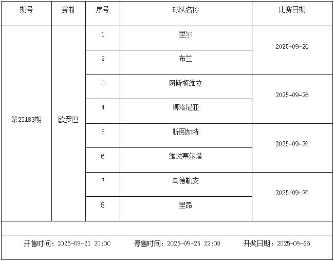9月19日-9月25日足彩赛程：停售4期 欧罗巴回归