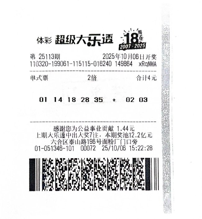男子随性购彩擒大乐透1633万 机选倍投仅花4元