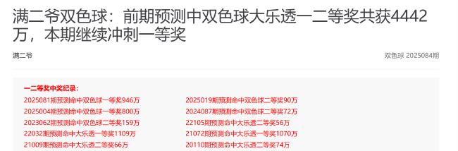 火爆!新浪专家4期命中5个双色球一等揽4227万