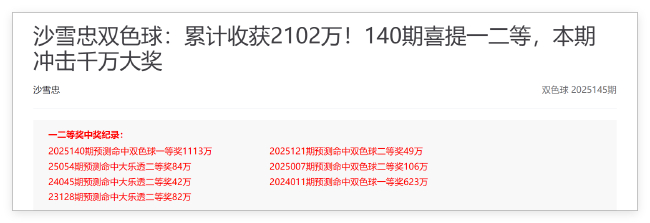 火爆!新浪专家6期命中8个双色球一等揽6942万