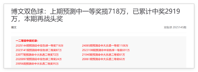 火爆!新浪专家6期命中8个双色球一等揽6942万