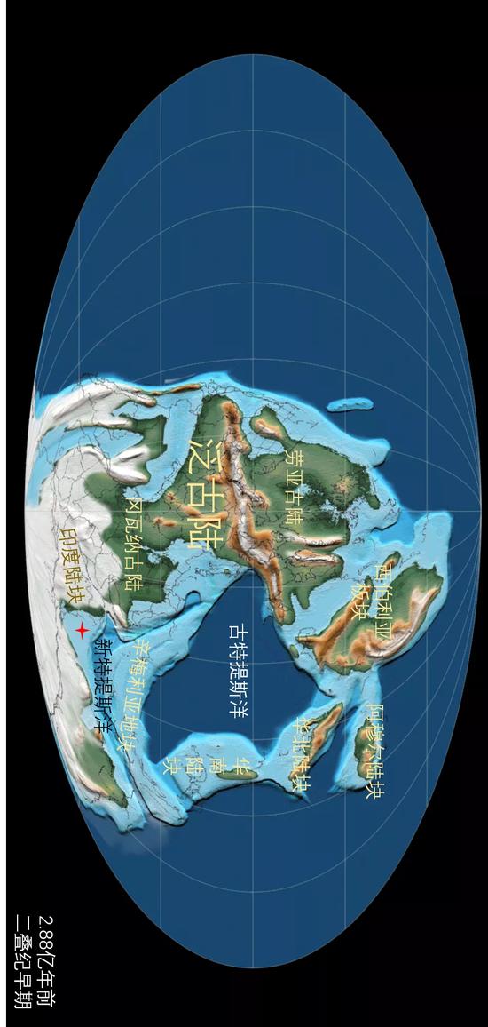 2.88亿年前二叠纪中早期的全球古地理复原图