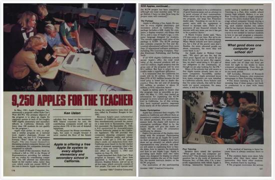 △ Creative Computing杂志1983年10月对苹果教育的报道。