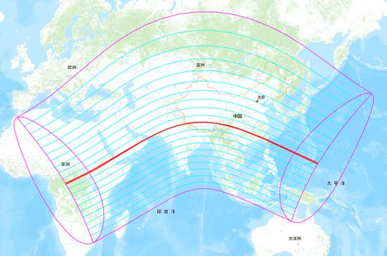 2020年6月21日日环食见食区域(来源:国家天文科学数据中心)