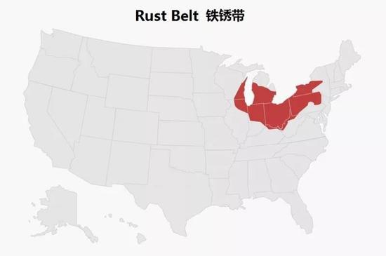 美国Rust Belt (铁锈带) 区域图