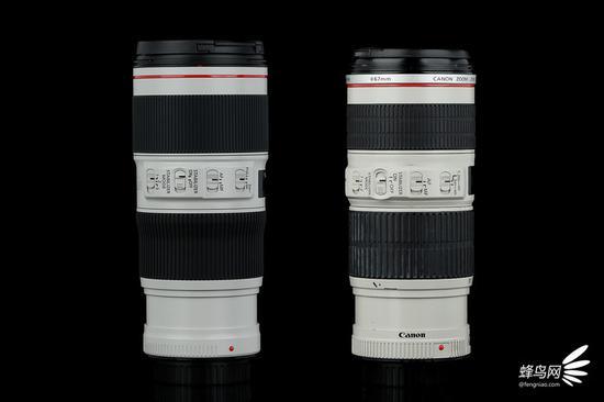 佳能EF 70-200mm f/4L IS II USM和佳能EF 70-200mm f/4L IS USM侧面对比