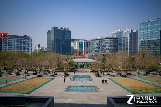 画质测试环境展示(我们将红框内的区域进行100%放大,查看细节水准)