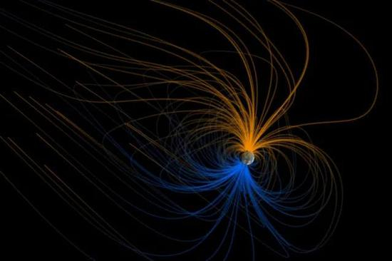 ○ 显示了地球周围磁场的艺术构想图。| 图片来源:Greg Shirah &; Tom Bridgman, NASA/Goddard Space Flight Center Scientific Visualization Studio