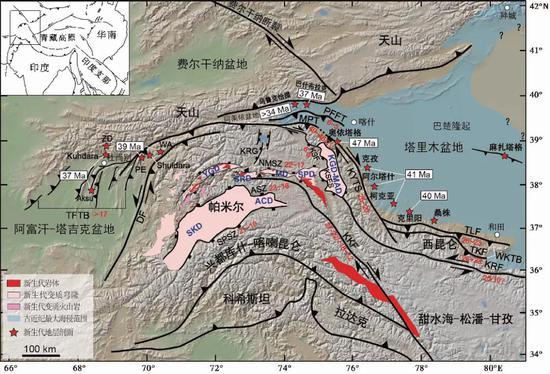 现代帕米尔高原地区简要地形图 | 帕米尔高原如今已经和天山西南端碰到一起,切断了塔吉克盆地与塔里木盆地之间的联系。