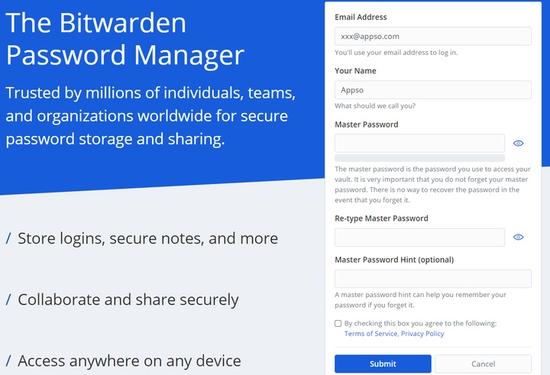 ▲ Bitwarden 注册界面