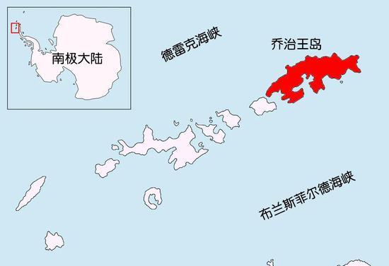 乔治王岛(图中红色区域)。| 图片来源:Apcbg/Wikicommons