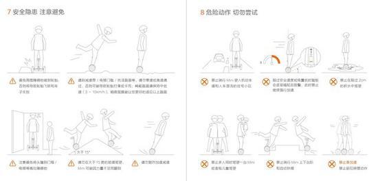 图:Ninebot平衡车说明书引导用户佩戴头盔,且明确阐述了操作不当会存在安全风险