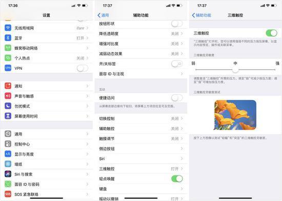 ▲ iPhone XS 系列上的 3D Touch 设置选项