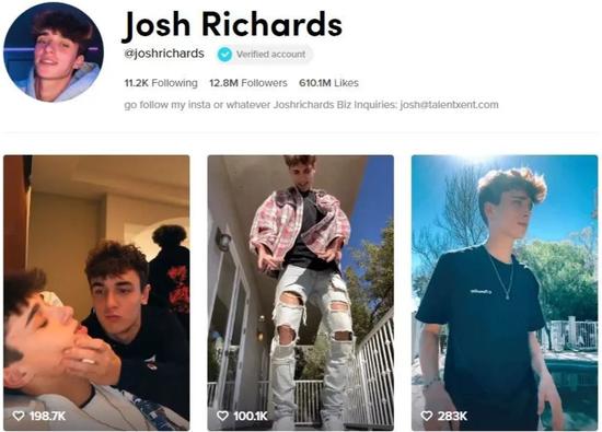 ▲ Josh Richards在TikTok的主页