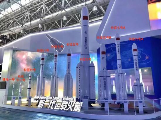 2018年珠海航展中展览的新一代火箭家族(图片来源:航天科技集团)