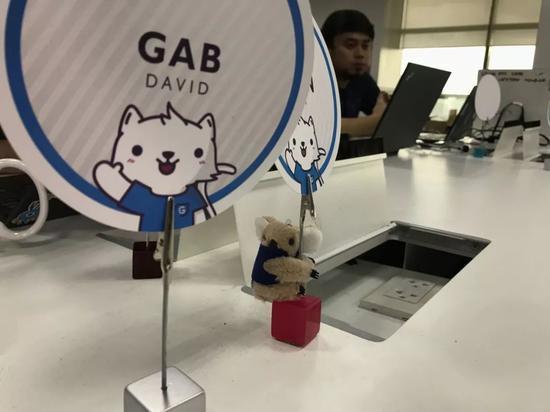 GCash(Mynt公司)办公室一角,图案是该电子钱包的吉祥物