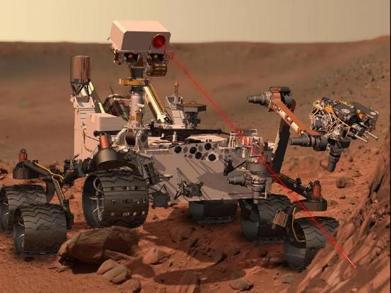 好奇号的“激光笔”,化学相机ChemCam工作示意图。来源:NASA/JPL-Caltech