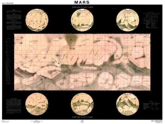 1962年美国空军为水手4号飞掠提前绘制的火星地图,虽然当时科学家们已经用光谱仪基本排除了火星有水的可能,但这张地图上还是保留着一些“运河”残影,未来可期,希望“水手4号”能有意外发现。