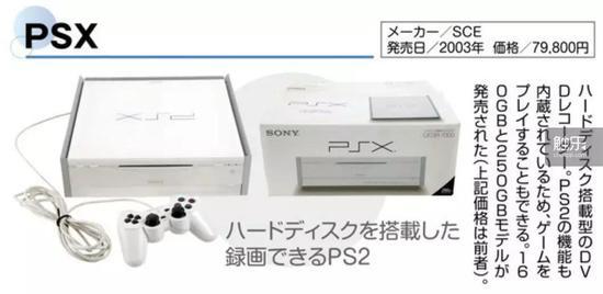 PSX,硬盘搭载型的DVD录像机,因为内藏了PS2的功能,所以也能玩游戏,分160GB和250GB两种规格