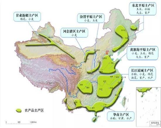 中国主要农产品生产区域分布。图片来源:中国科学院院刊, 2016