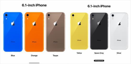 ▲6.1 英寸 iPhone 机身配色。 图片来自:Theapplehub