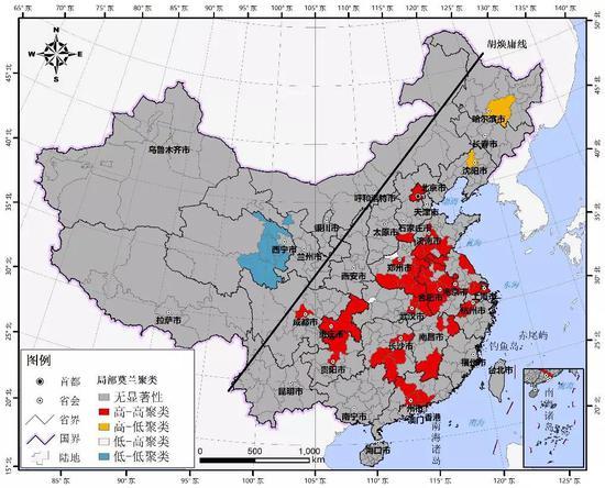 ▲图6 人口迁入空间聚类分布-空间自相关