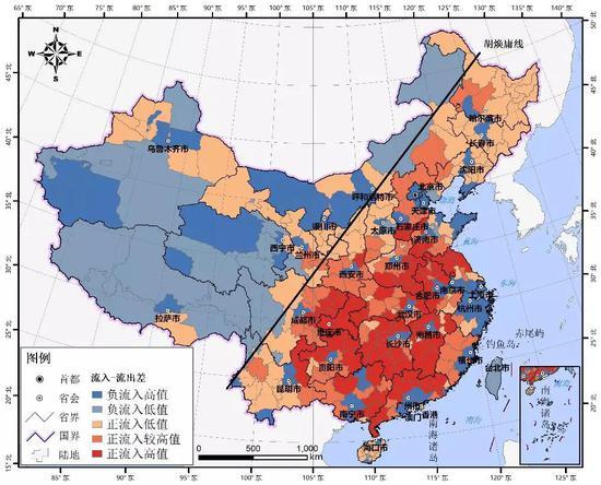 ▲图4 人口迁入-迁出差的地理空间格局