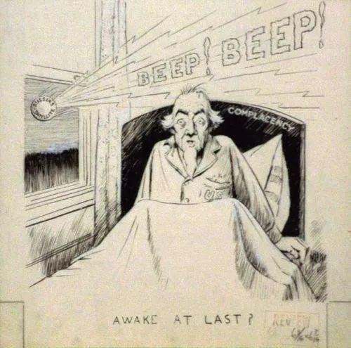 描述美国被Sputnik惊醒的讽刺漫画,1957年