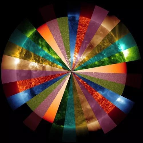太阳动力学观测台拍摄的多波段假彩色太阳拼接图。(图片提供:NASA)