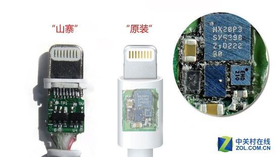 山寨数据线与原装数据线对比