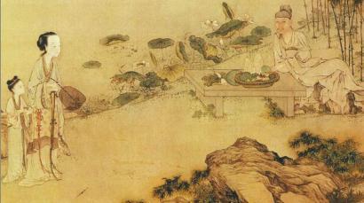 清朝著名画家金廷标的《莲塘纳凉图》。