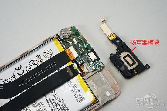 扬声器模块,采用金属触点与尾插小板相连接。
